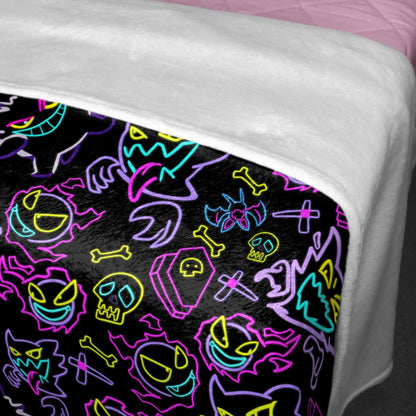 Gengar Fleece Blanket Neon Home Decor Throw Blanket Bedroom Decor Baby Blanket Cute Neon Gengar Blanket Gifts