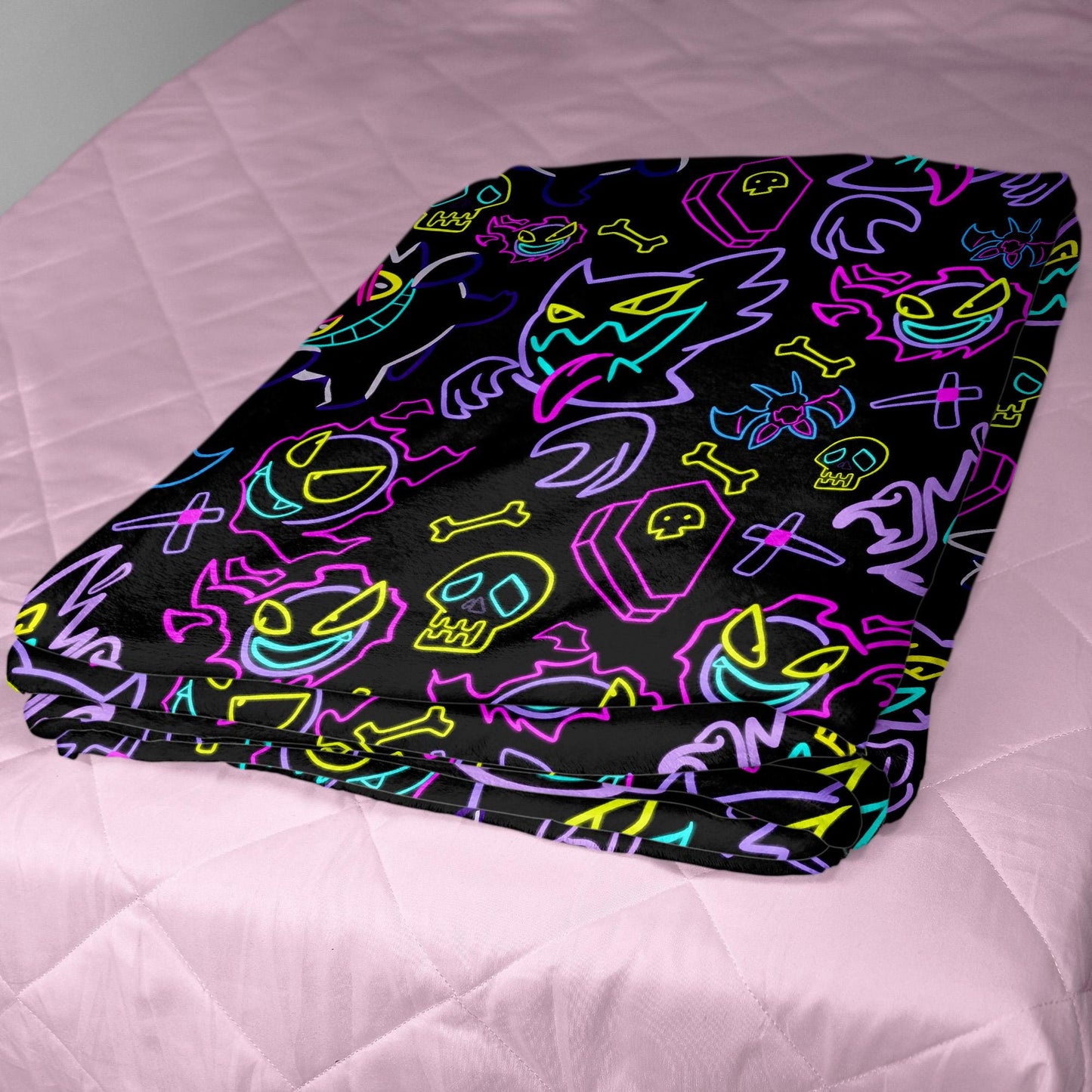 Gengar Fleece Blanket Neon Home Decor Throw Blanket Bedroom Decor Baby Blanket Cute Neon Gengar Blanket Gifts