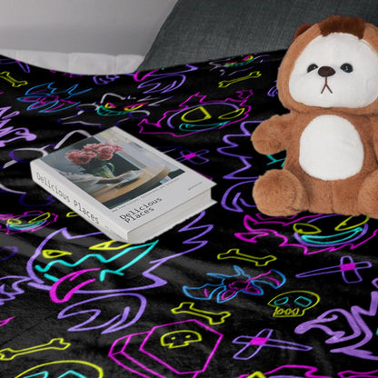 Gengar Fleece Blanket Neon Home Decor Throw Blanket Bedroom Decor Baby Blanket Cute Neon Gengar Blanket Gifts