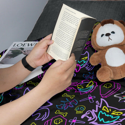 Gengar Fleece Blanket Neon Home Decor Throw Blanket Bedroom Decor Baby Blanket Cute Neon Gengar Blanket Gifts