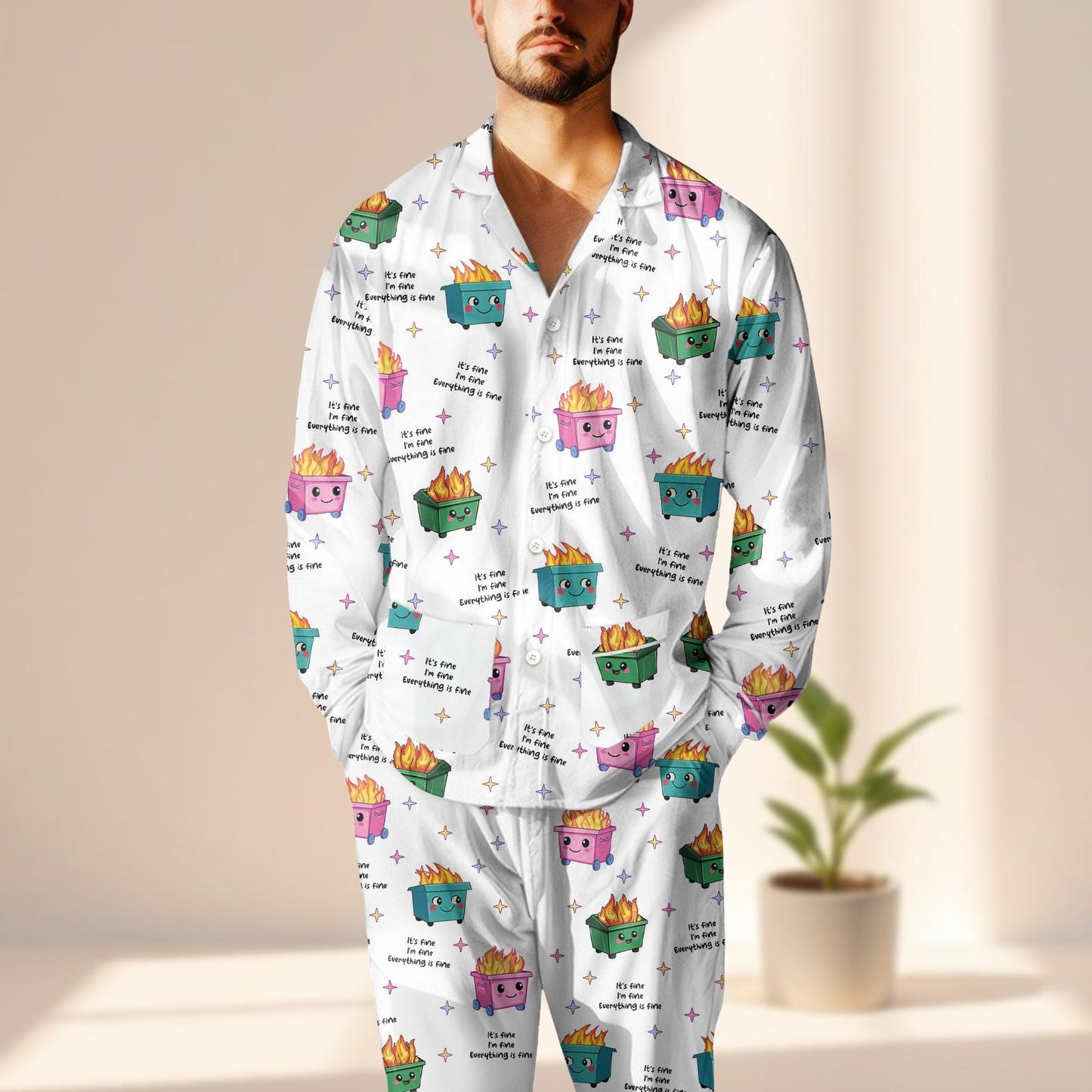 Dumpster Fire Satin Pajama Set, Funny Chaos Sleepwear, Meme Loungewear Set, Humor Matching Pajamas Set, Hot Mess Pjs, Gift For Her