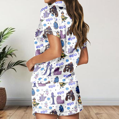 Elio Movie Satin Pajamas Shorts, Pixar Characters Sleepwear, Cute Lounge PJs for Women, Cartoon Summer Pajama Gift