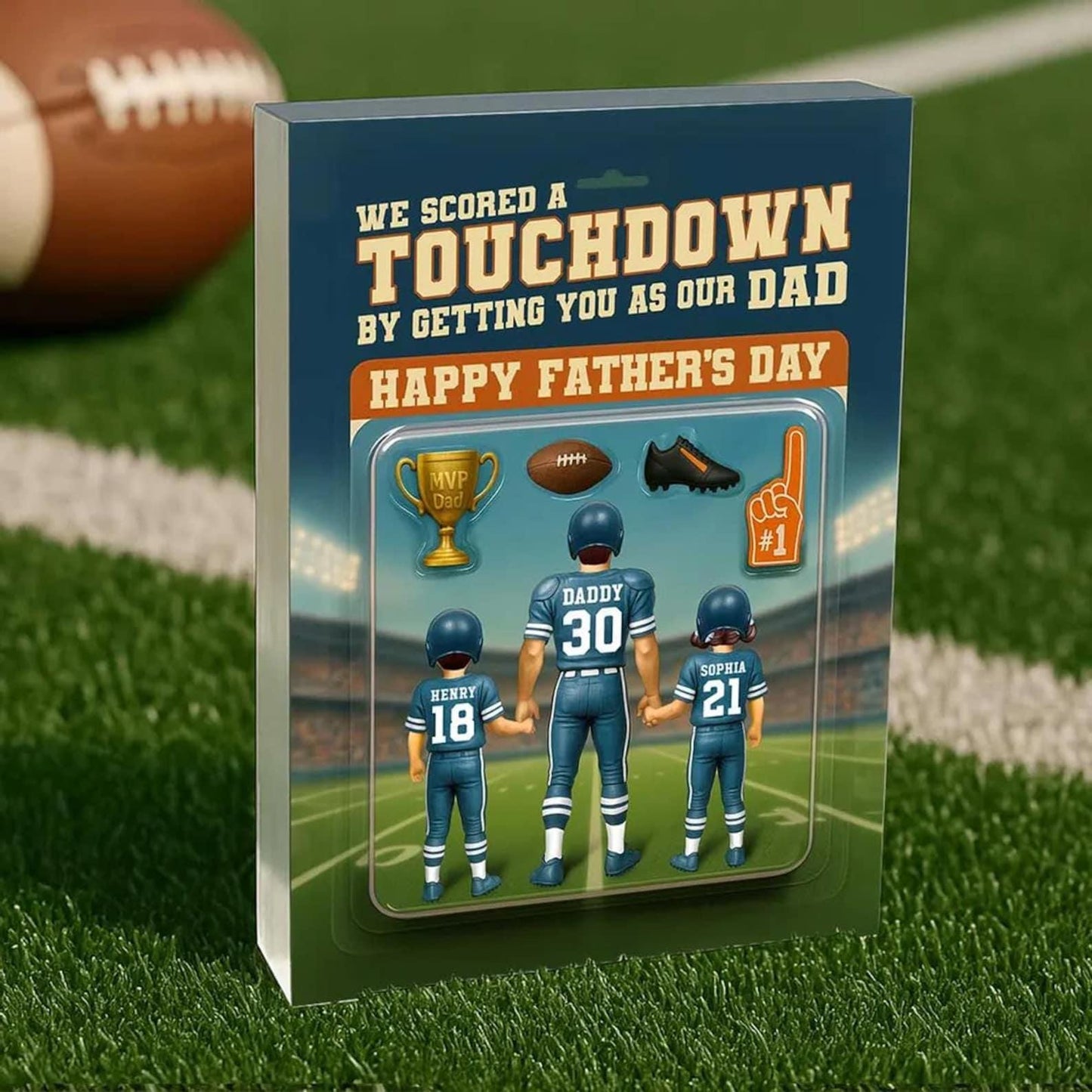 Custom Figure Acrylic Block Plaque, Birthday, Father's Day Gift For American Football Dad Grandpa Husband, Football Player, Football Lover
