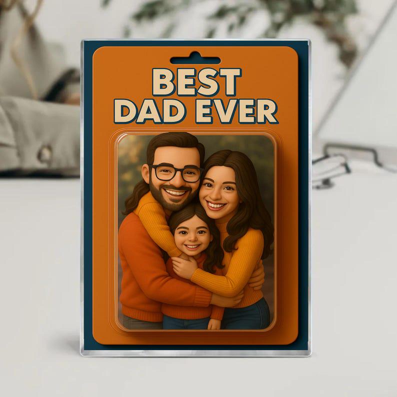 Custom Photo Dad And Kids Action Figure Acrylic Block, Personalized Father's Day 2025 Gift For Dad, Best Dad Ever Block Plaque, Gift For Dad