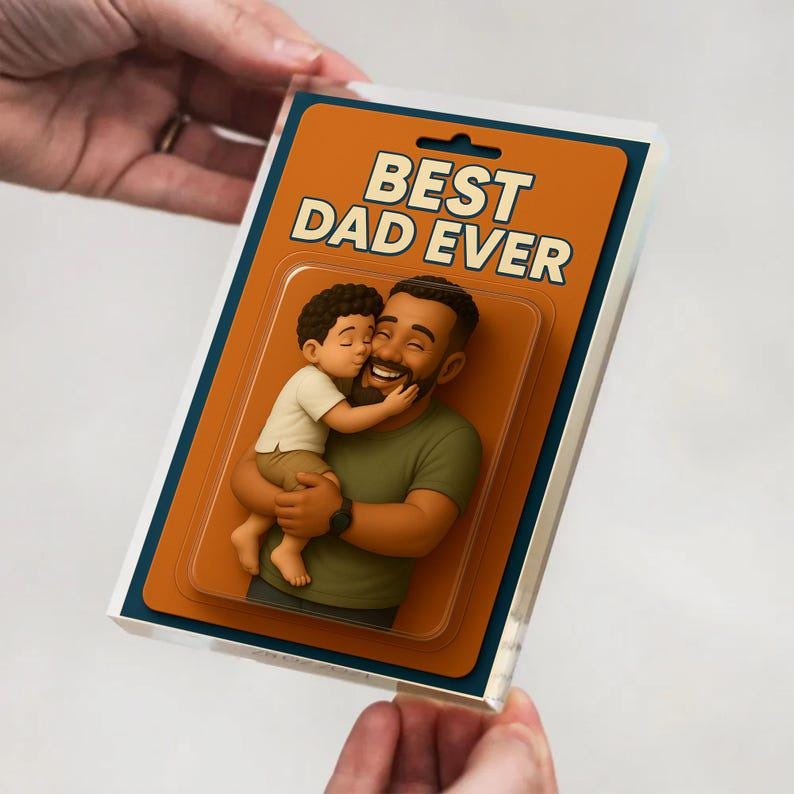 Custom Photo Dad And Kids Action Figure Acrylic Block, Personalized Father's Day 2025 Gift For Dad, Best Dad Ever Block Plaque, Gift For Dad