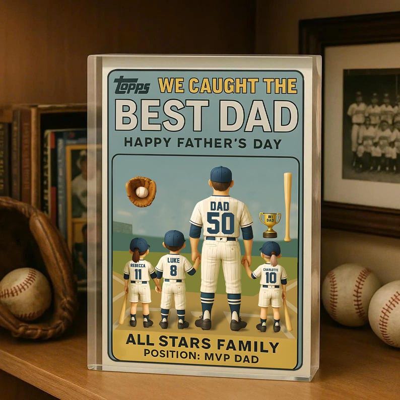 We Caught the Best Dad Vintage Baseball Trading Card Style Acrylic Block Personalized Father's Day 2025, Gift For Father, Grandpa, Husband
