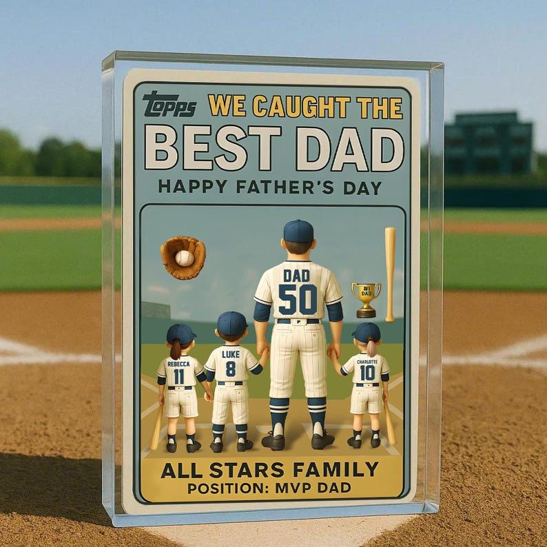 We Caught the Best Dad Vintage Baseball Trading Card Style Acrylic Block Personalized Father's Day 2025, Gift For Father, Grandpa, Husband