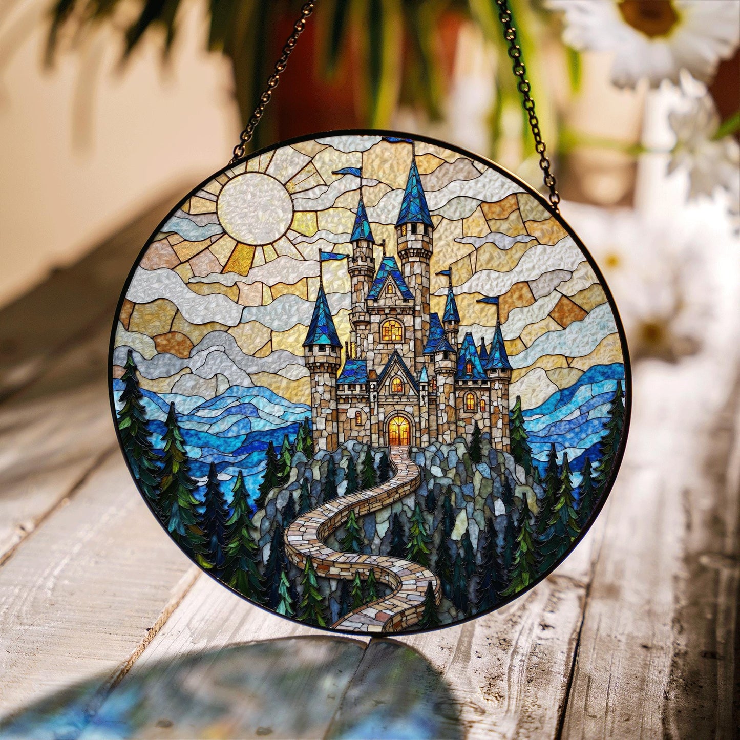 Enchanted Castle Mountain View Fantasy Suncatcher Gift for Dreamer