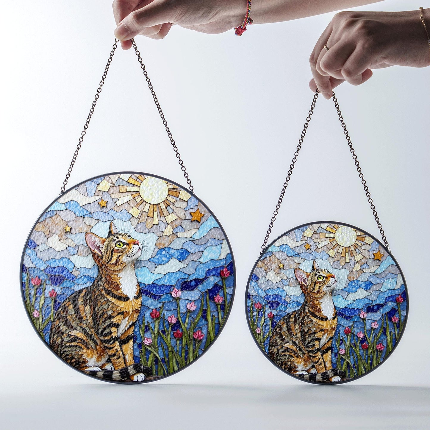 Tabby Cat Moonlight Suncatcher Stained Glass Window Decor Gift For Cat Lovers