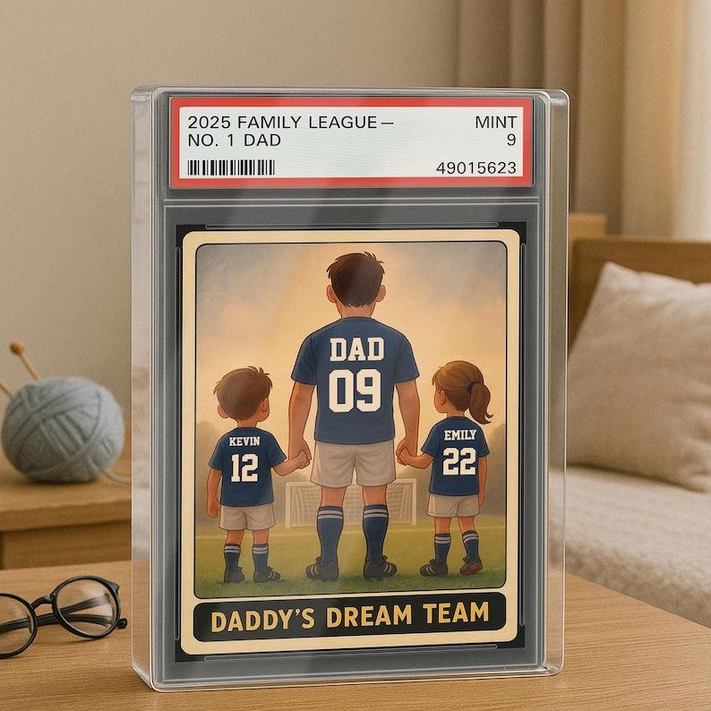 Soccer No.1 Dad Grandpa Man And Kids Trading Card Style Personalized Acrylic Block, Fathers Day 2025 Gift For Soccer Dad,Family Plaque Decor