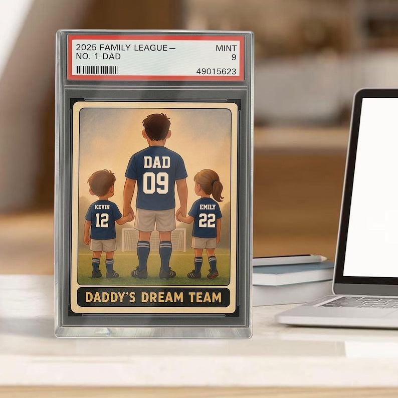 Soccer No.1 Dad Grandpa Man And Kids Trading Card Style Personalized Acrylic Block, Fathers Day 2025 Gift For Soccer Dad,Family Plaque Decor