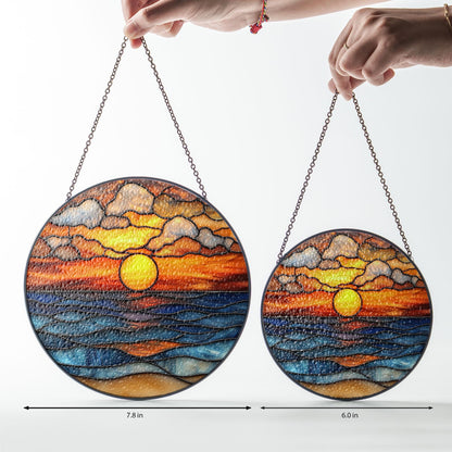 Beach Sunset Glass Suncatcher, Ocean Sunset Suncatcher, Beach Window Hanging, Beach Lover Home Decor, Beach Suncatcher, Summer Vibes Gift