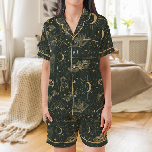 Fantasy Summer pajama set for book lover gift celestial Pjs for bookworm pj set for women satin pajama set for romantasy fans dreamland pjs
