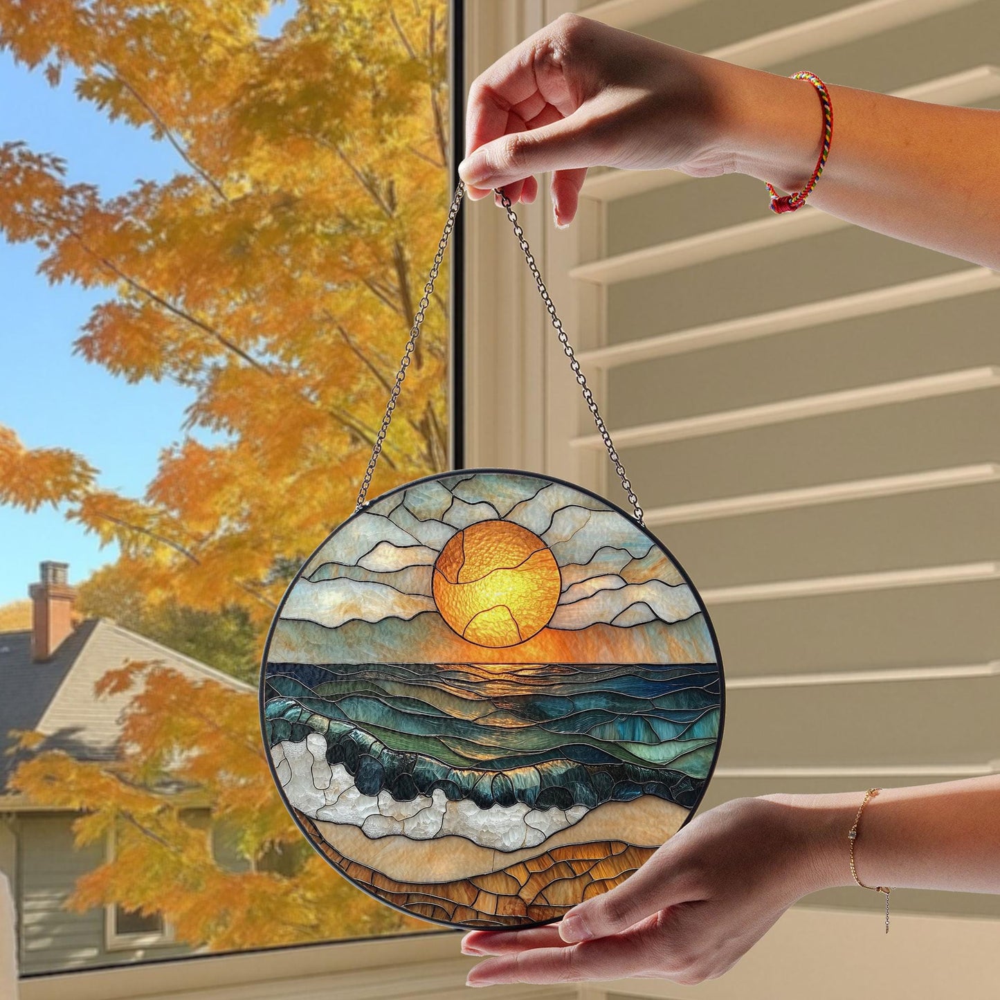 Beach Sunset Glass Suncatcher, Ocean Sunset Suncatcher, Beach Window Hanging, Beach Lover Home Decor, Beach Suncatcher, Summer Vibes Gift