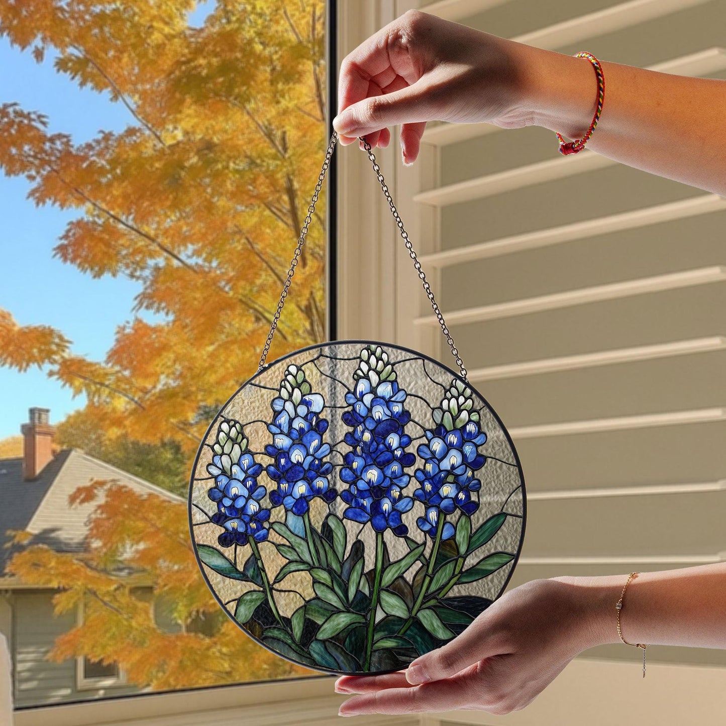 Texas Bluebonnet Stained Glass Suncatcher, Blue Wildflowers Suncatcher, Texas Flower Ornament, Texas Bluebonnet Decor gift, mom garden gift