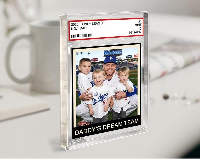 Custom Family Photo Trading Card Style Personalized Acrylic Block Plaque, Father's Day 2025 Gift for Baseball Dad, Husband Gifts, Dad Sports