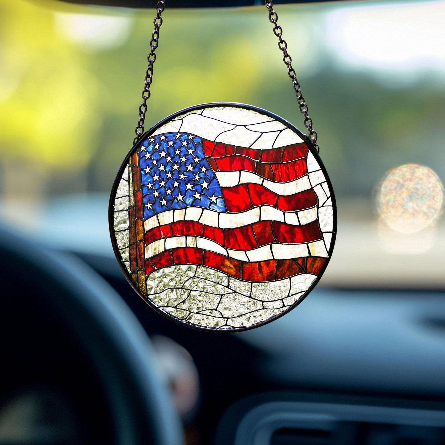 American Flag Stained Glass Suncatcher, Patriotic Window Decor, Rustic USA Theme, Veterans & Military Families, Fourth of July Gift