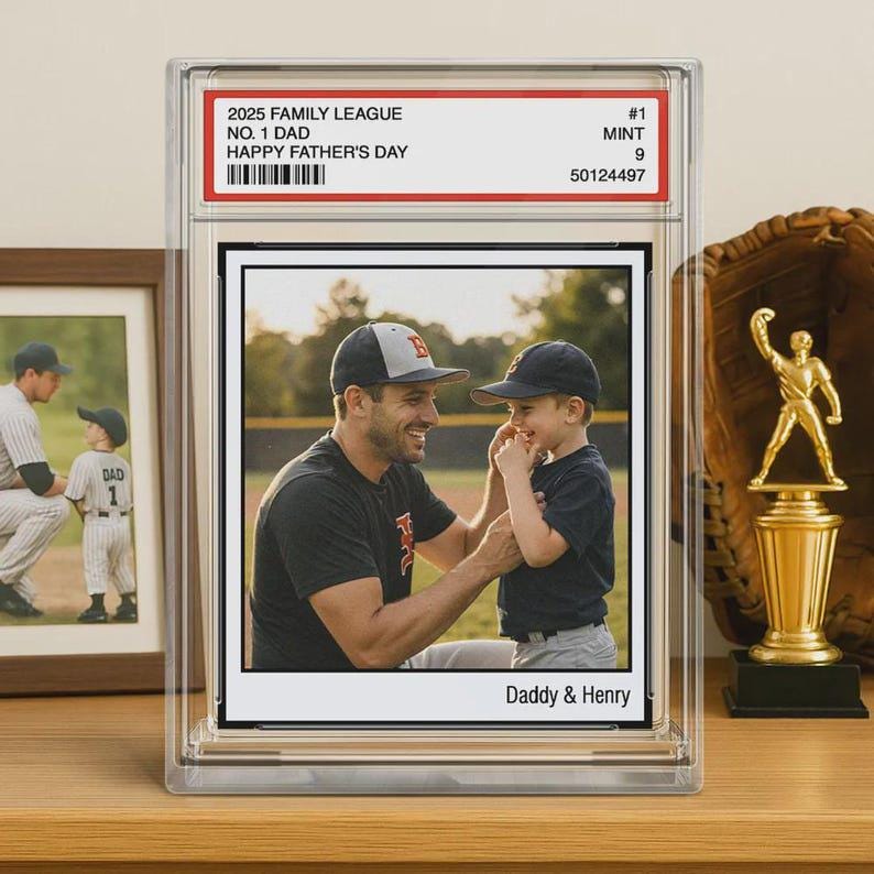 Personalized Dad & Kids Baseball Trading Card Style Personalized Acrylic Block Plaque Father's Day 2025 Gift For Baseball Lover,Baseball Dad