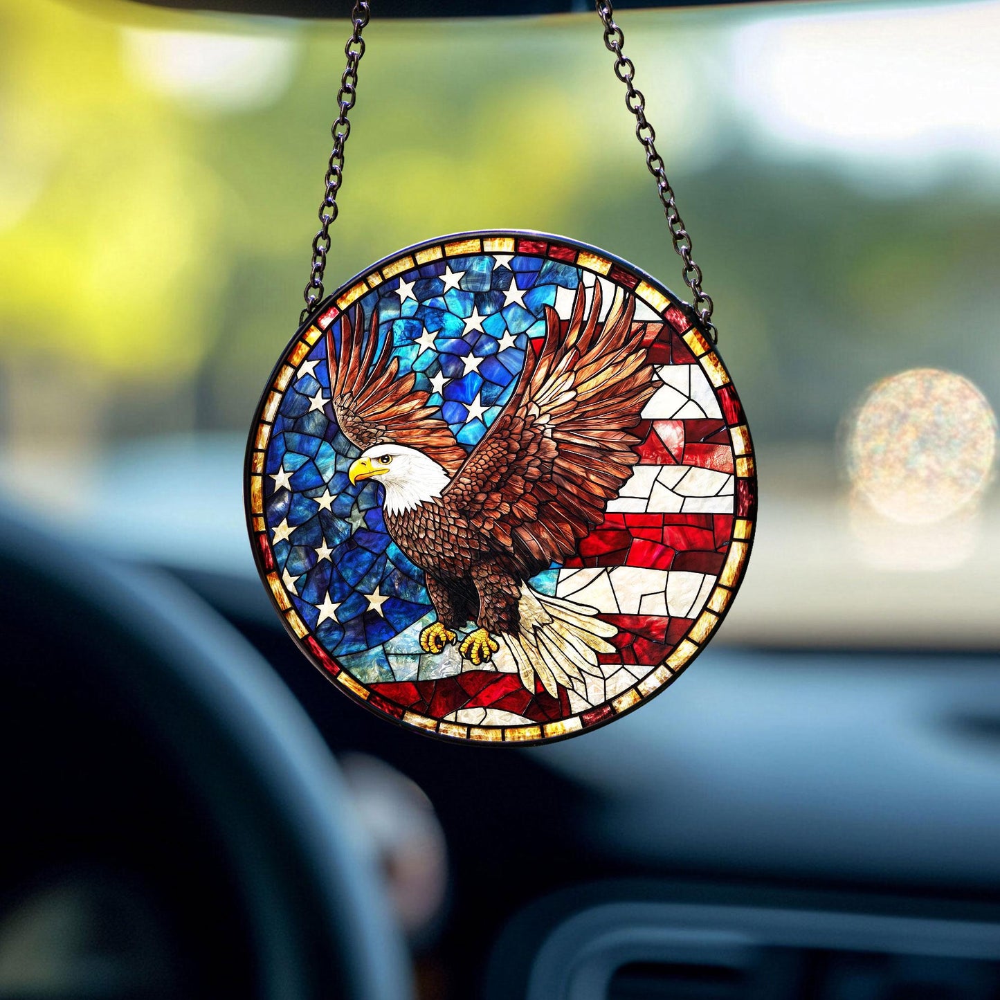 American Eagle Stained Glass Suncatcher, Patriotic Bald Eagle – American Flag Suncatcher, 4th of July Decor, Freedom Eagle Wall Window Gift