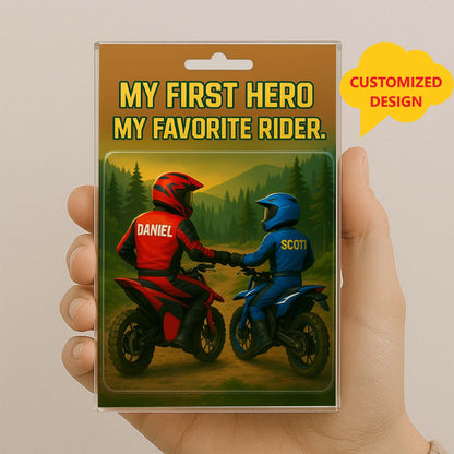 Personalized Dad and Son Motocross  Action Figure Acrylic Block, Custom My First Hero, My Favorite Rider Plaque, Motorcycle Lover Gift