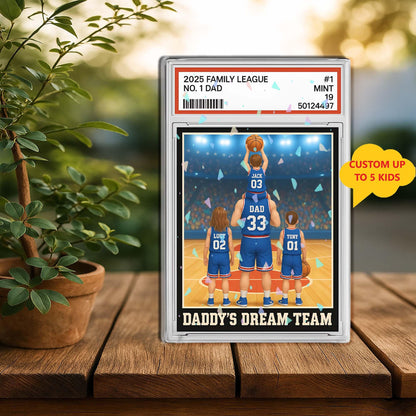 Personalized Basketball No. 1 Dad Grandpa Man & Kids Trading Card Style Acrylic Block Plaque, Custom Fathers Day Gift, Basketball Lover