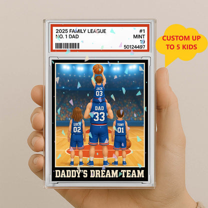 Personalized Basketball No. 1 Dad Grandpa Man & Kids Trading Card Style Acrylic Block Plaque, Custom Fathers Day Gift, Basketball Lover