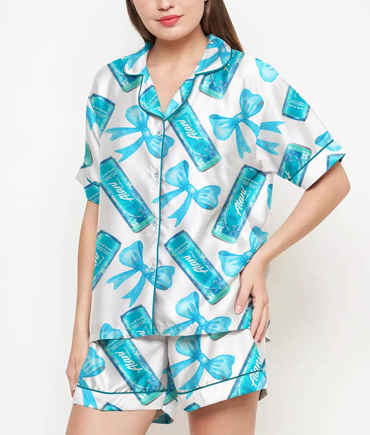 Coquette Alani Pajamas Satin Set, Blue Coquette Energy Drink Shirt, Mother's Day Gift, Birthday Gift,Pjs For Women, Bridesmaid Gifts, Party