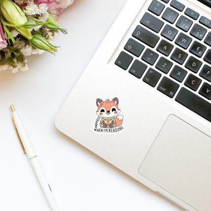 Happiest When I’m Reading Cute Fox Vinyl Sticker | Trendy Sticker | Kindle Stickers | Book Club | Bookish Stickers