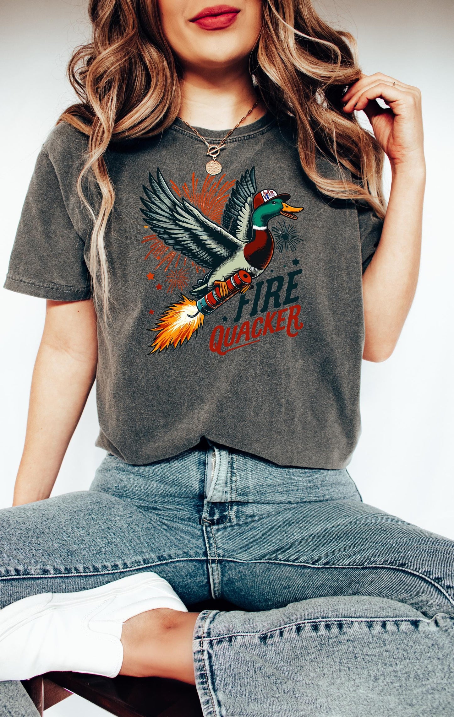Comfort Colors® American Fire Quacker T-Shirt, Patriotic Duck Hunting Tee,Independence Day Apparel,Duck Hunter Gift Idea,Unique Duck T-Shirt
