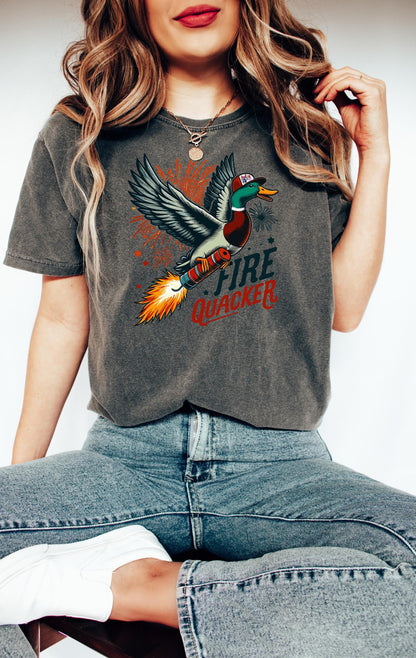 Comfort Colors® American Fire Quacker T-Shirt, Patriotic Duck Hunting Tee,Independence Day Apparel,Duck Hunter Gift Idea,Unique Duck T-Shirt