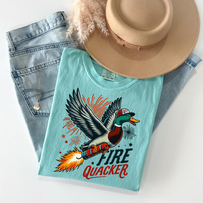 Comfort Colors® American Fire Quacker T-Shirt, Patriotic Duck Hunting Tee,Independence Day Apparel,Duck Hunter Gift Idea,Unique Duck T-Shirt