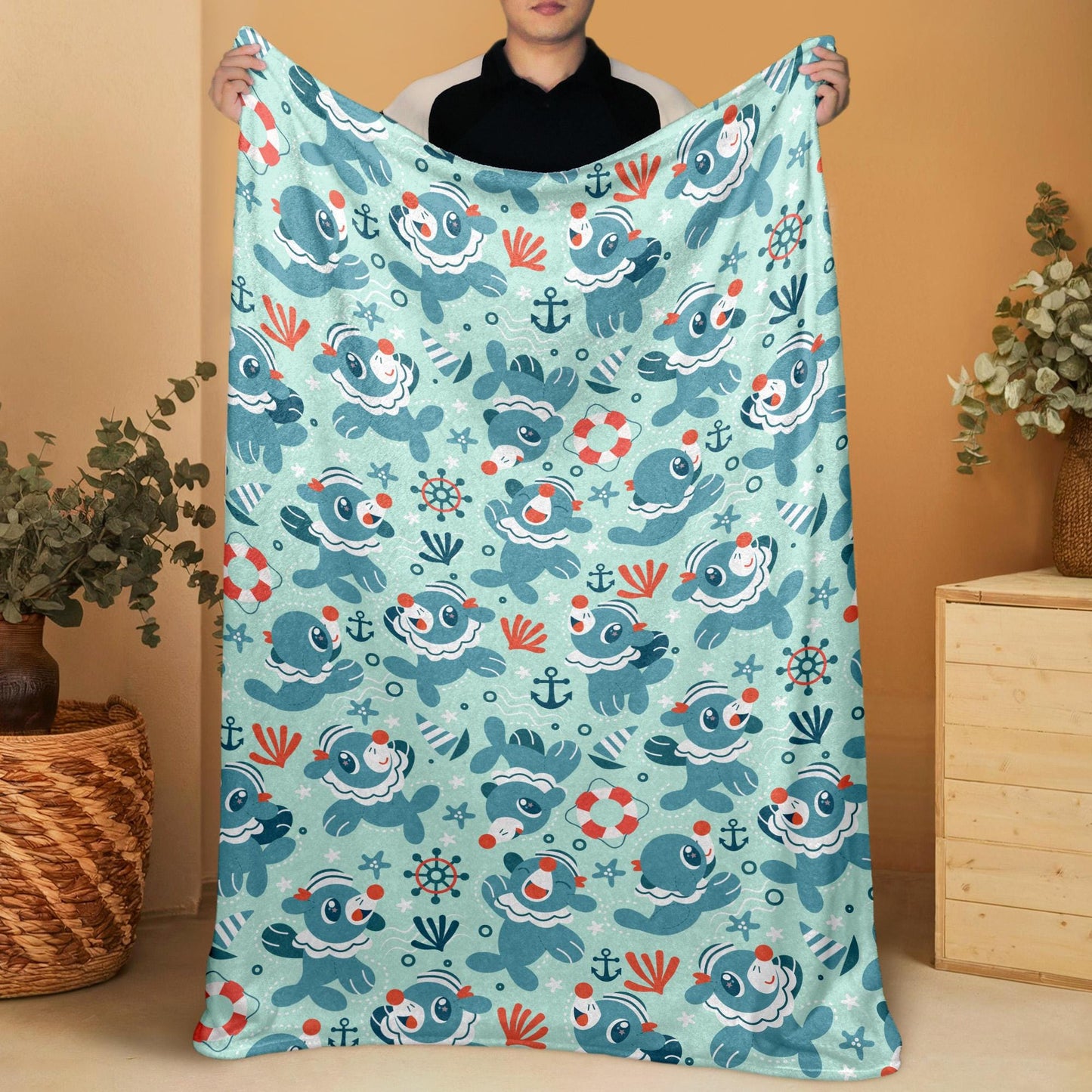 Popplio Fleece Blanket Home Decor Throw Blanket Bedroom Decor Baby Blanket Cute Cotton Blanket Popplio Blanket Gifts
