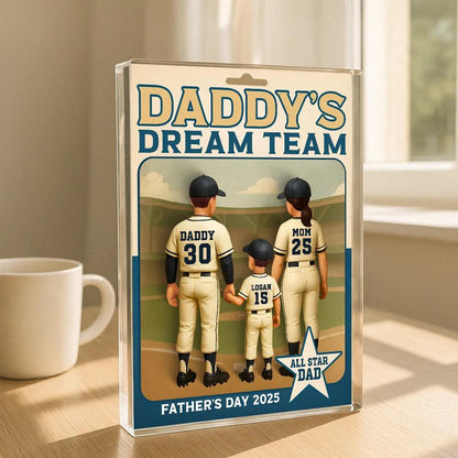 Custom Baseball Dad Acrylic Plaque, Trading Card Style Gift for No.1 Dad. A Fun & Sporty Father’s Day Keepsake from the Dream Team
