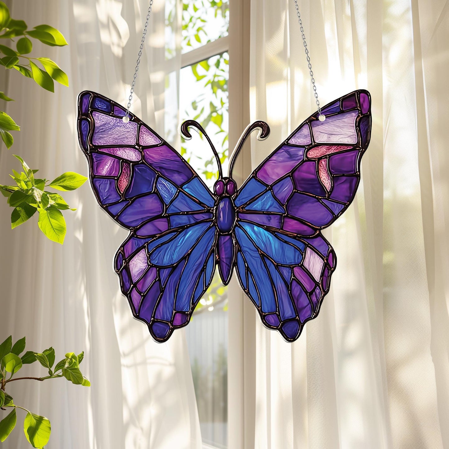 Elegant ACRYLIC Butterfly Window Hanging – Purple and Blue Wings Design, Perfect for Adding a Whimsical, Nature-Inspired Touch