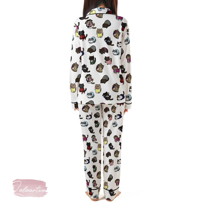 Hamiltoncat Silky Satin Pajama Set For Women | Musical Theater Cat Sleepwear | Cute Broadway-Inspired PJs | Gift for Cat & Theater Fans