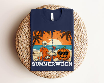 Halloween in Summer Sweatshirt,Funny Halloween Shirt, Skeleton Halloween, Skeleton Summer Halloween,Tis The Season Tee,Halloween Pumpkin Tee