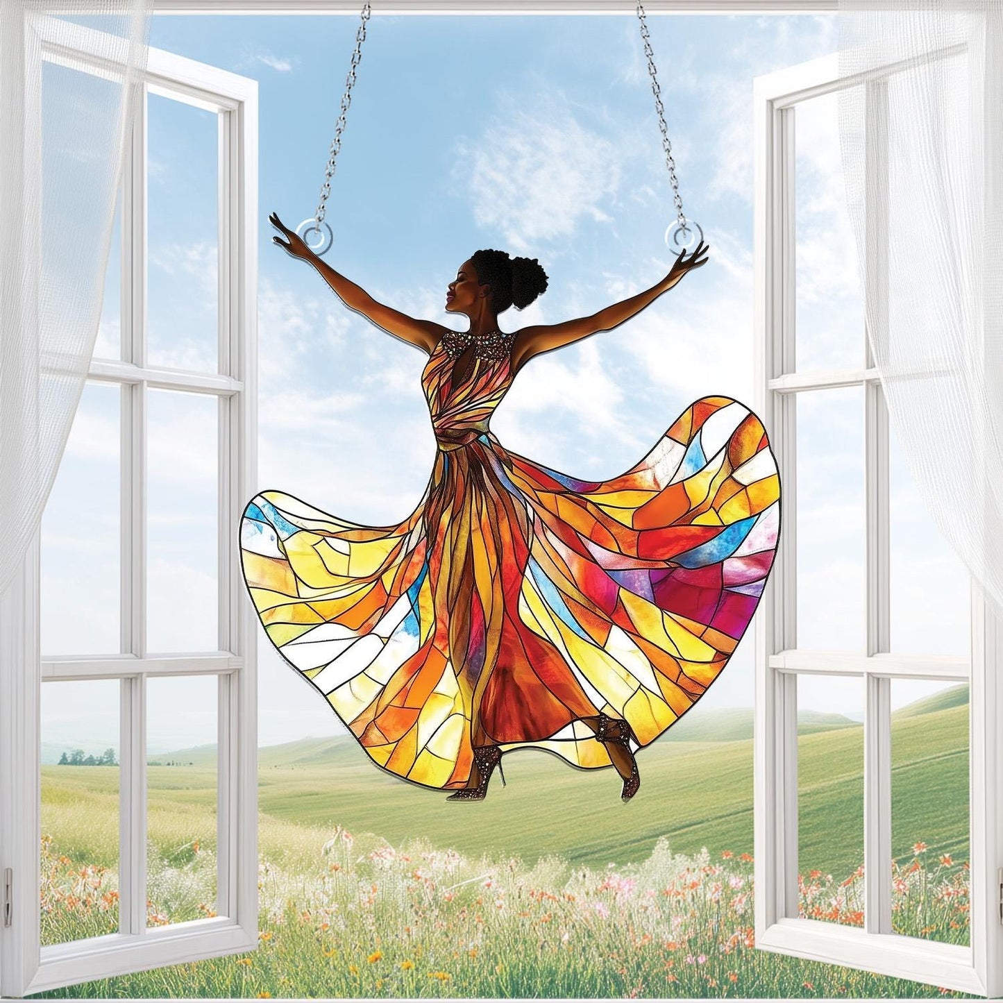African American Women Acrylic Window Hanging, Vibrant Cultural Wall Art, African Decor, Juneteenth Home Decor, Black History Month Gift