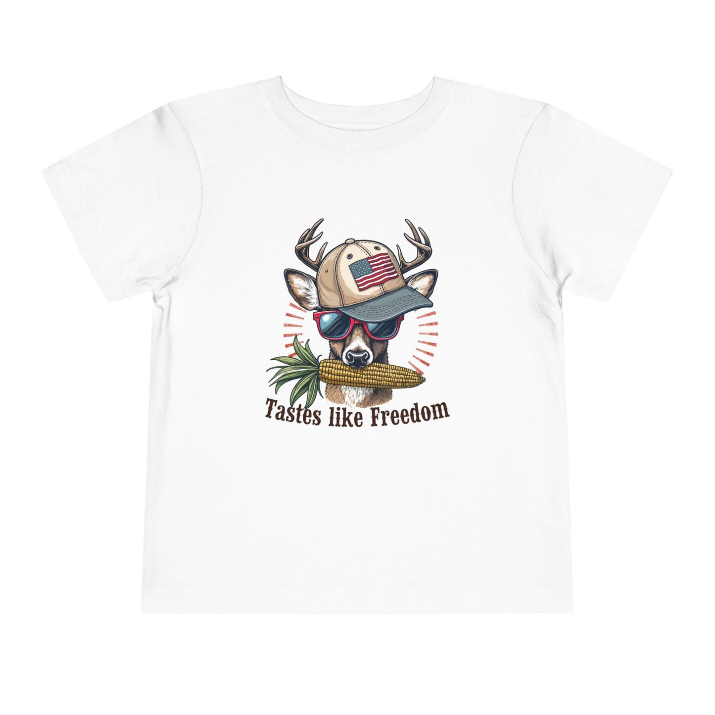 Toddler "Tastes Like Freedom" Tee: Patriotic Deer Design