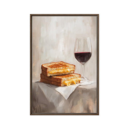 Grilled Cheese and Red Wine Art Print | Cute Quirky Whimsical | Cocktail Art Bar Cart Decor | Grilled Cheese Art Gift | Trendy Home Wall Art