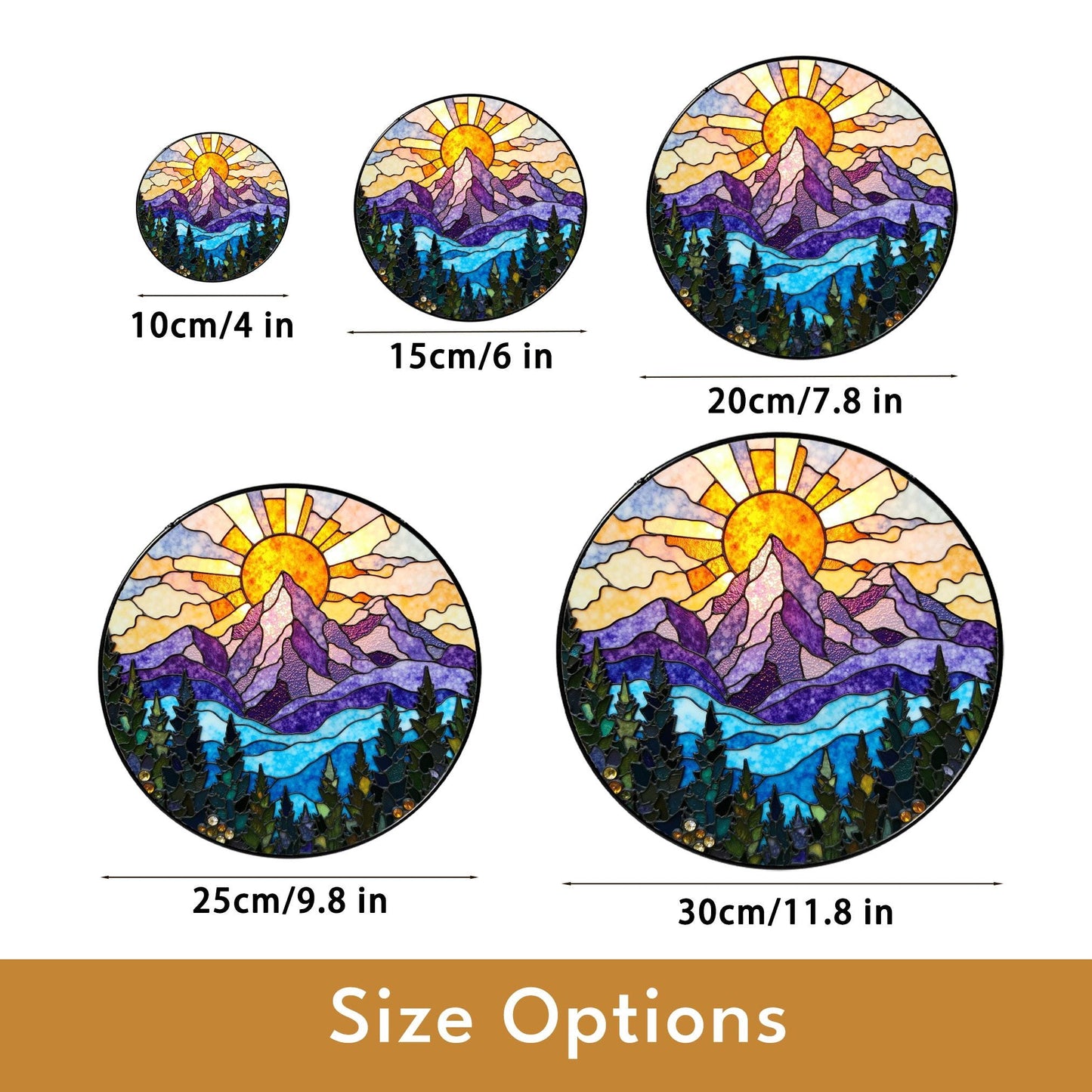 vibrant mountain sunrise suncatcher stained glass window hanging gift for nature lovers