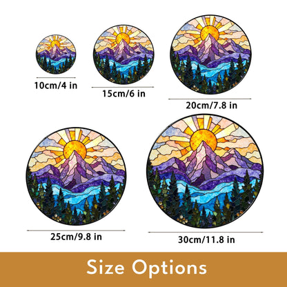 vibrant mountain sunrise suncatcher stained glass window hanging gift for nature lovers