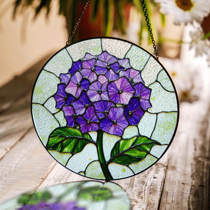 Purple Hydrangea Flower Stained Glass Suncatcher Window Decor Gift for Mom