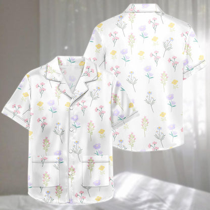 Pastel Floral Satin Pajama Short Set, Flowers Women Sleepwear, Nature Lovers Summer Nightwear, Cute Holiday Pajamas, Cute Gift For Her