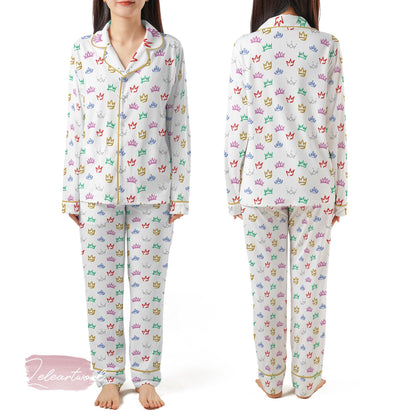 Six The Musical Broadway Set | Silky Satin Crown Print Pajama Set for Women | Queendom Sleepwear |  Theater Gift for Her