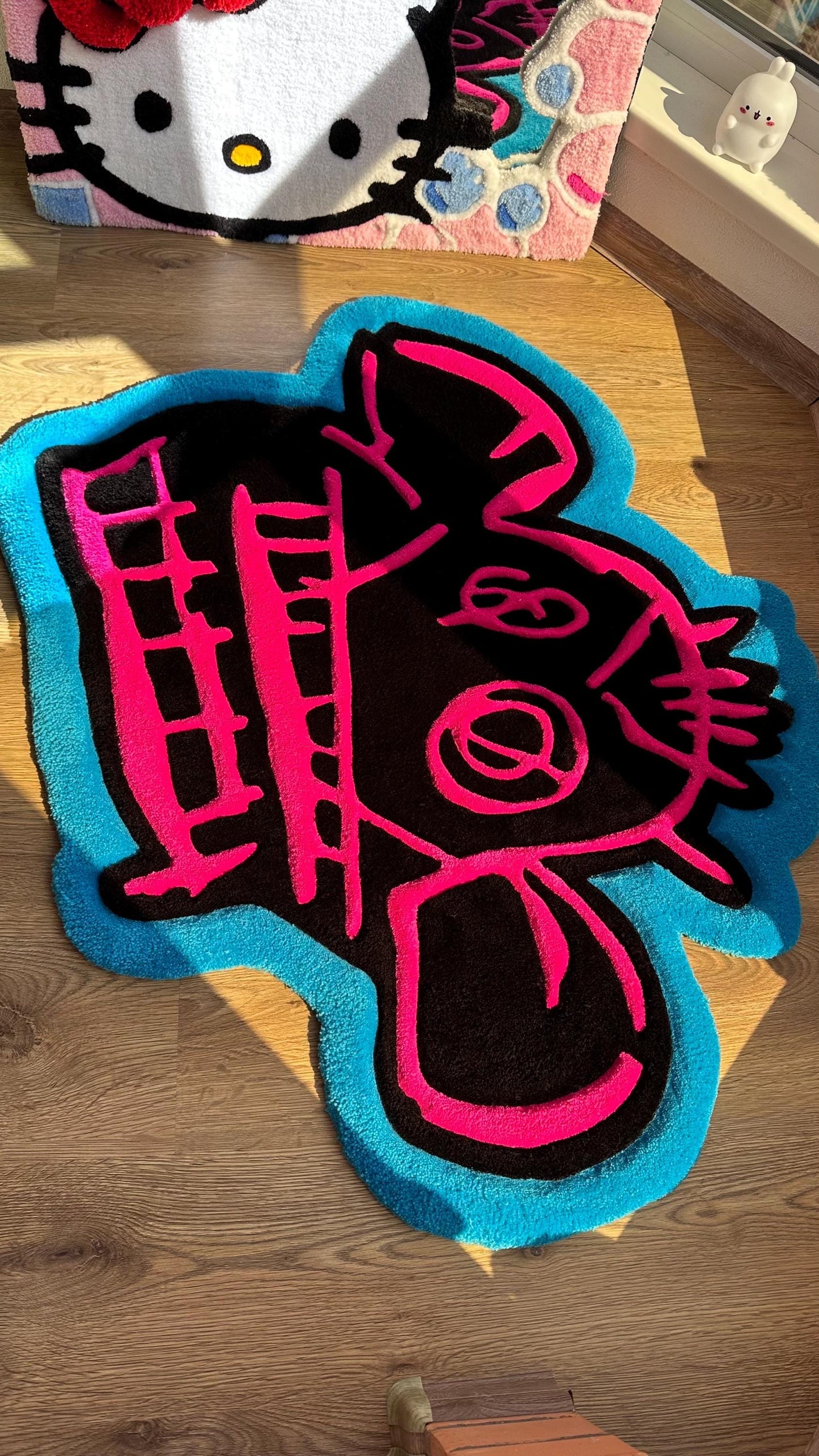 Jinx Arcane Tufted Rug – Custom 3D Puffy Rug, Handmade Cartoon Carpet, Cute Funny Room Decor, Bold Gift for Pink Lovers or Kids Room