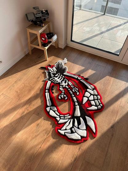 3D Skull Tufted Rug – Handmade Skeleton Rug Inspired by Pop Culture – Unique Home Decor & Gift for Gamers and Anime Fans