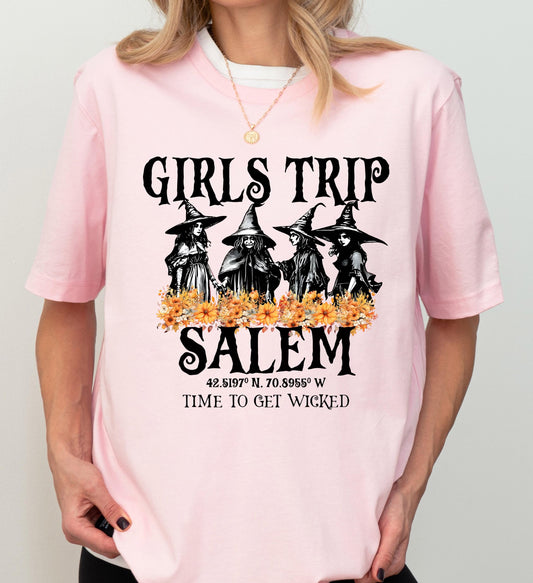 Halloween Girls Trip Shirt, Salem Witch Shirt, Time To Get Wicked Shirt, Witches Spooky Halloween Shirt, Wicked Girls Halloween Party Shirt