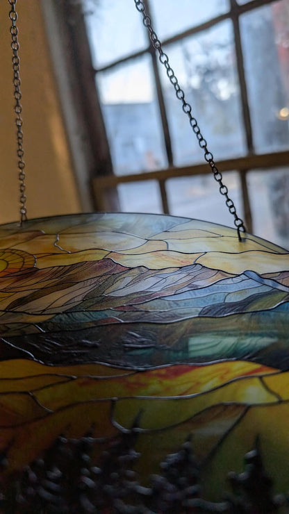 Mountain Range: Stained Glass Style Window Hanging