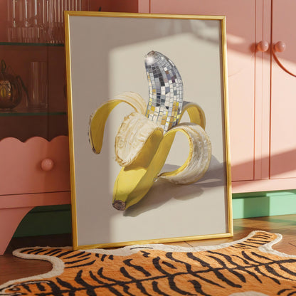 Disco Ball Banana Print: Retro Y2K Kitchen Wall Art