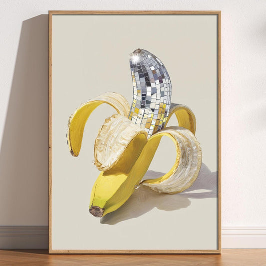 Disco Ball Banana Print: Retro Y2K Kitchen Wall Art
